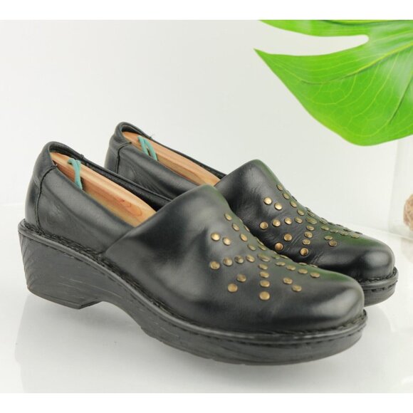 Born Womens Surina Clog Size 7 Black Leather Studded Platform Block Heel Shoe - Picture 1 of 11